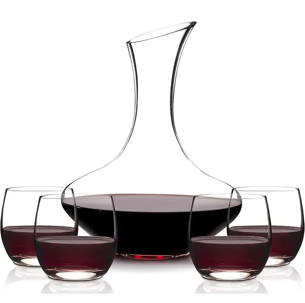 Eternal Living 5pc Wine Decanter Set with 4 Stemless Wine Glasses New In Box